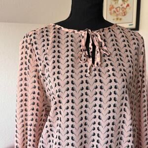 downeast pink Bird printed sheer peasant blouse sz med romantic cottagecore